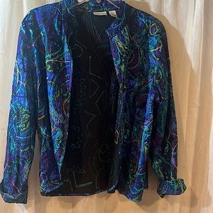 Chicos Women's Open Cardigan Jacket Blue Embroidered Beaded Size 2 (large)